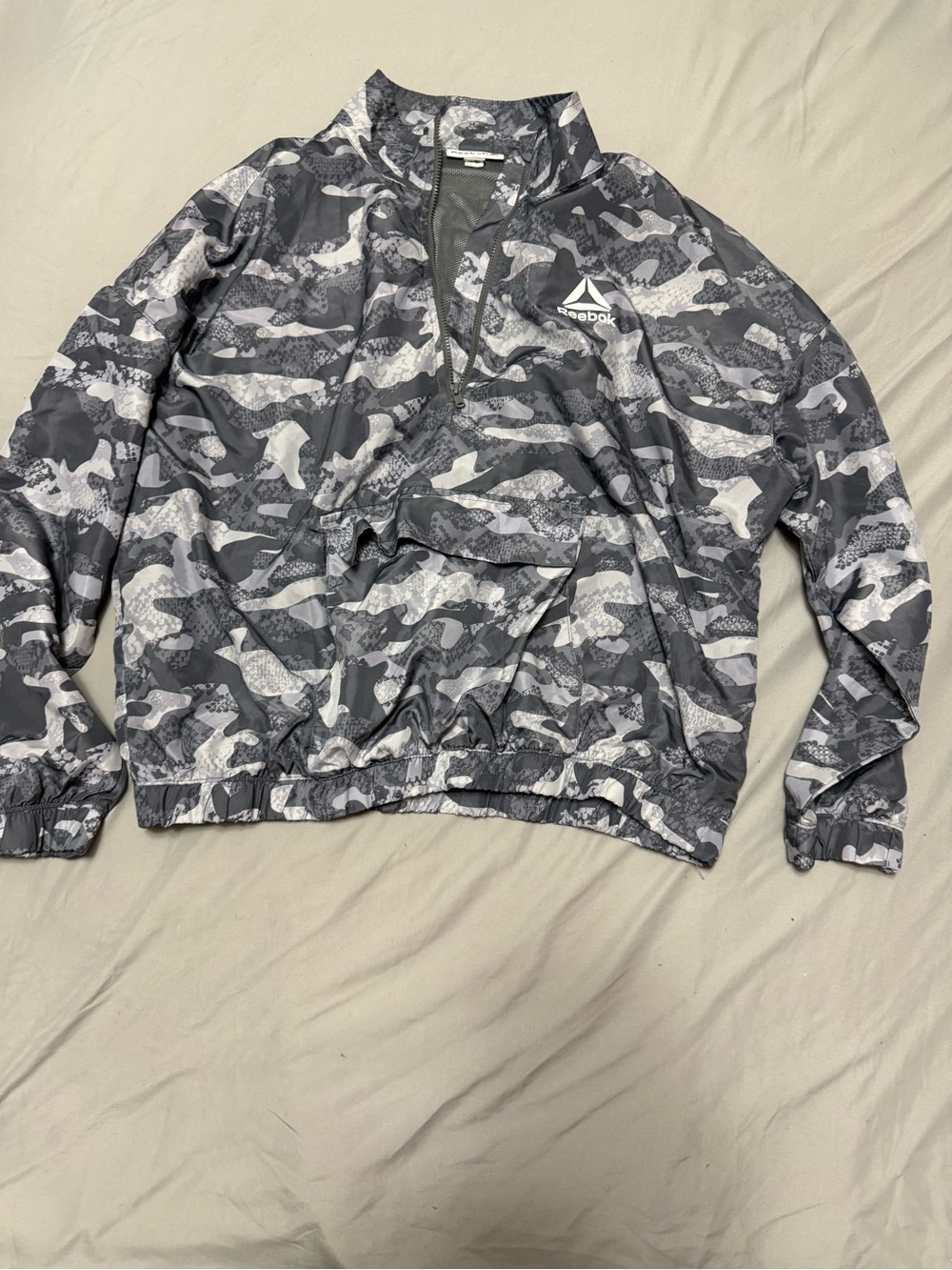 Reebok Men’s Grey Black Camo Half-Zip Pullover Jacket